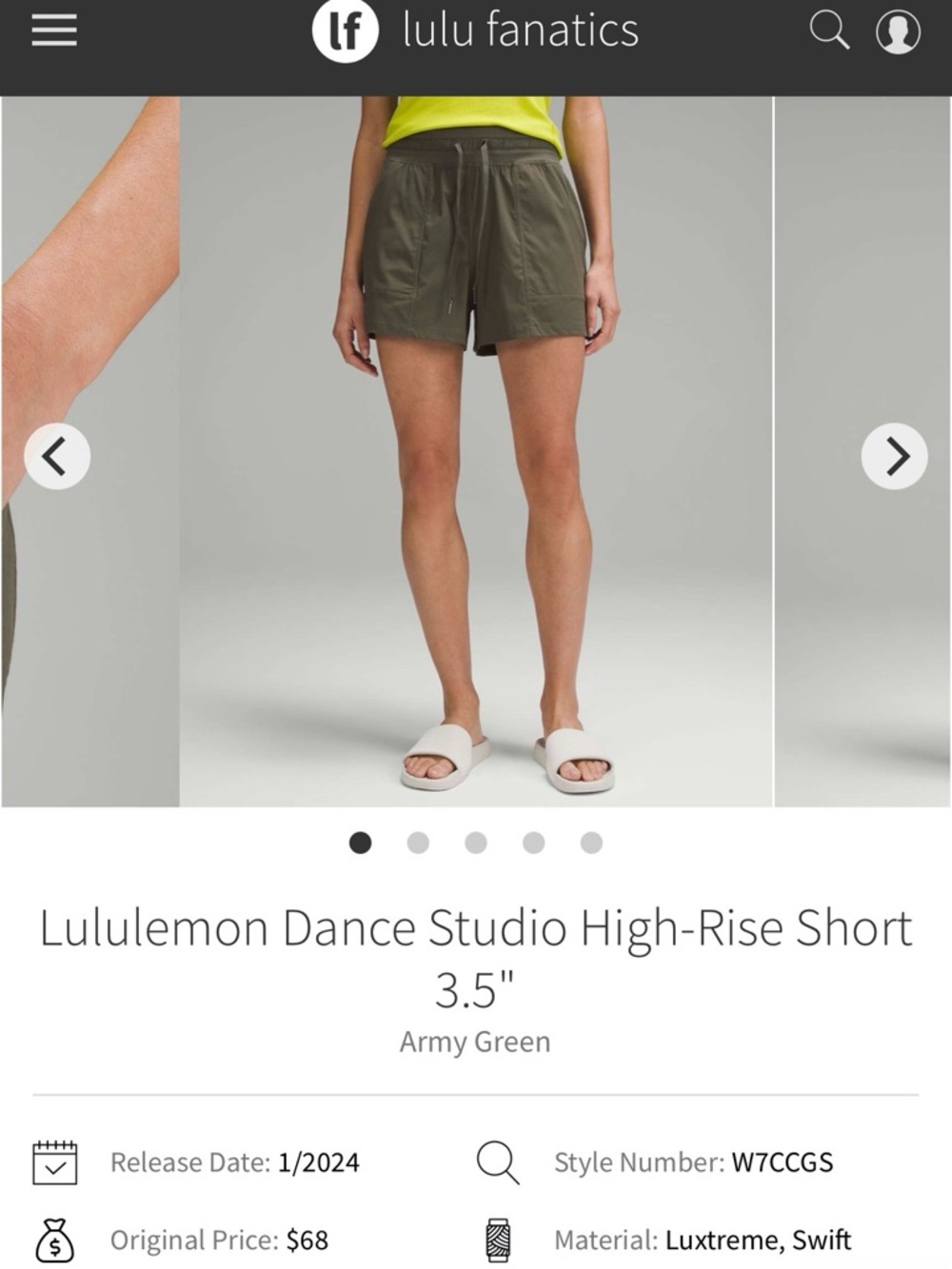 lululemon athletica Dance Studio High-Rise Shorts — Army Green